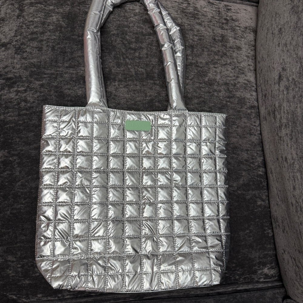 Clinique Metallic Silver Quilted Tote